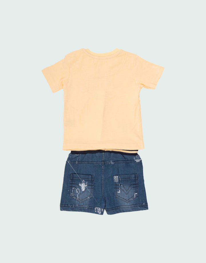 Boys little pirate t-shirt and denim shorts outfit set, back