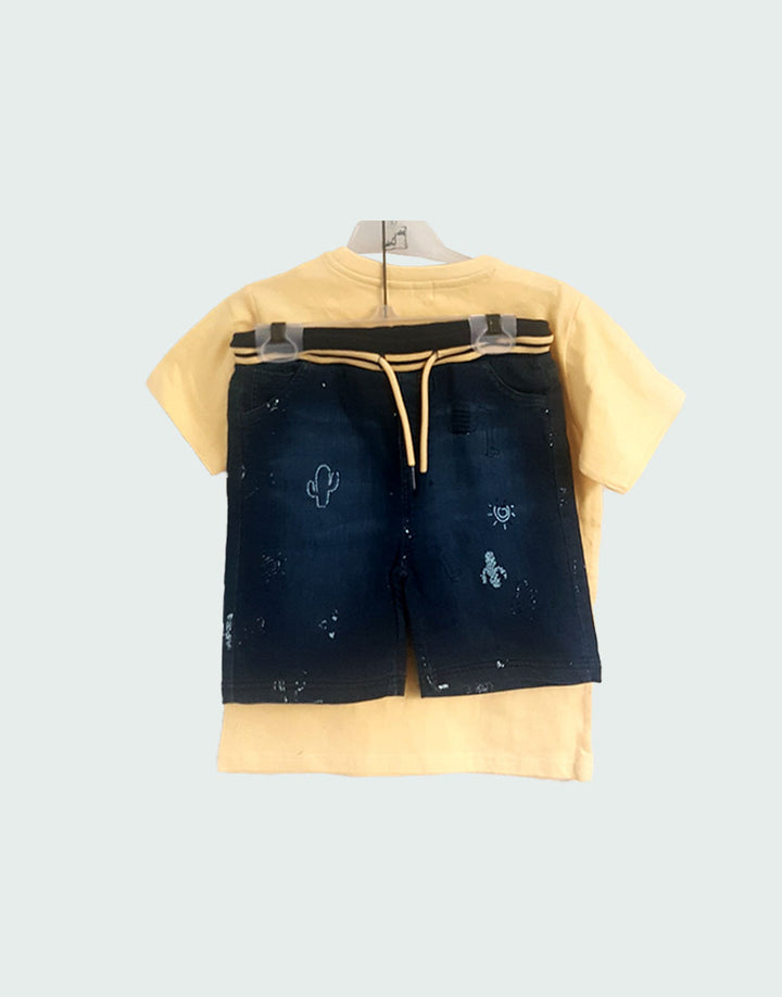 Boys little pirate t-shirt and denim shorts outfit set