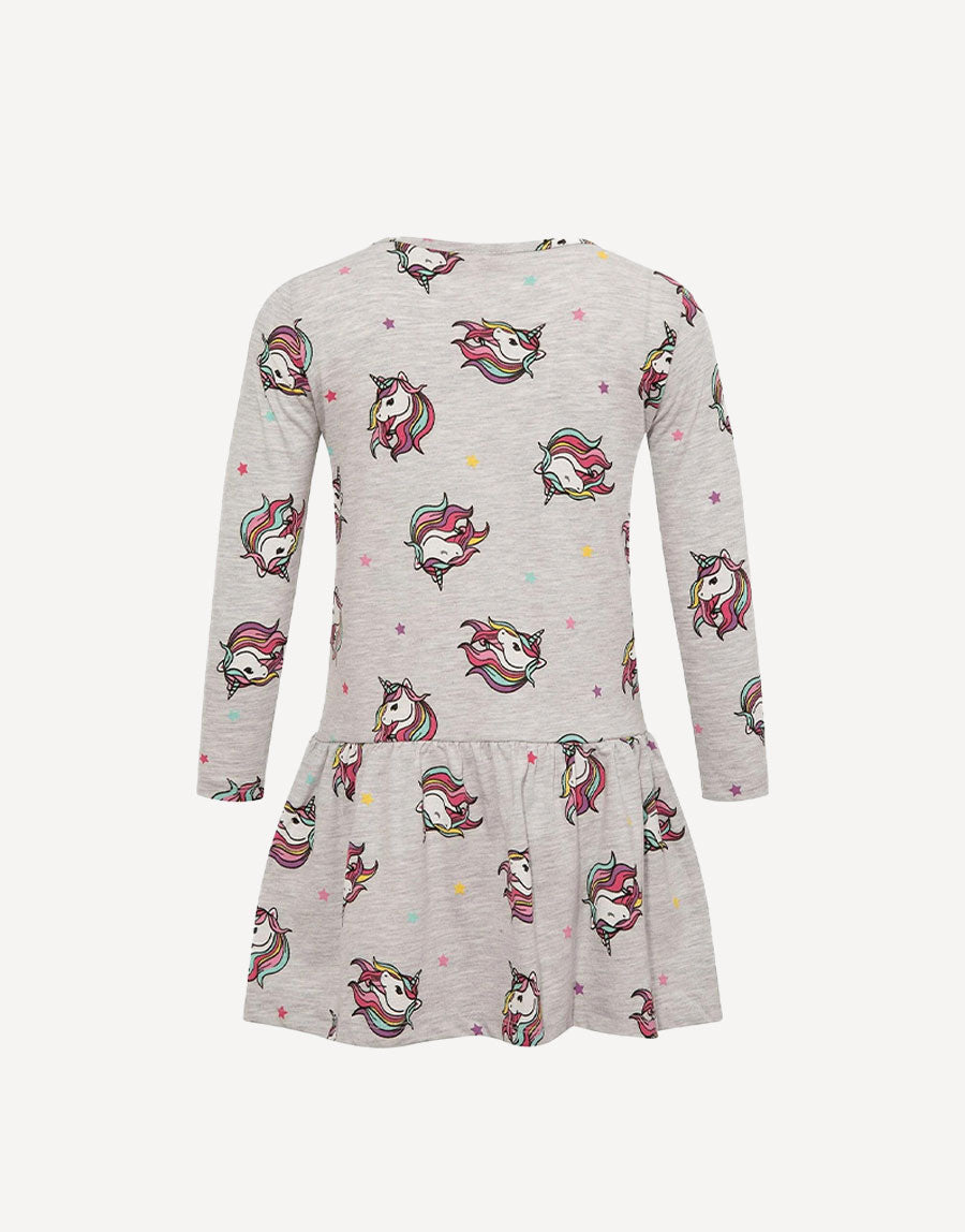 Girls' Grey Melange Cotton Unicorn Dress – Pachamama Style