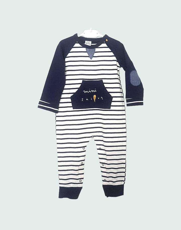 Mini sailor navy striped babygrow, front