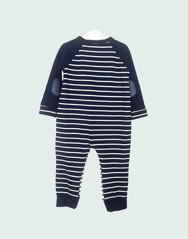 Mini sailor navy striped babygrow, back