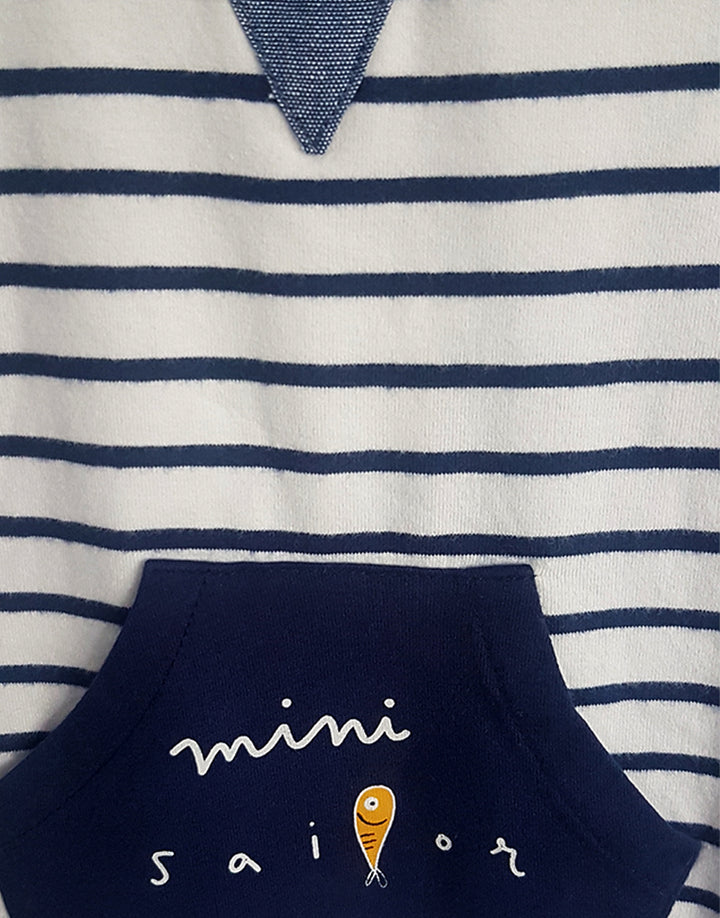 Mini sailor navy striped babygrow, detail
