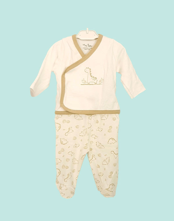 Newborn unisex Little Dino organic cotton hospital exit outfit set, front
