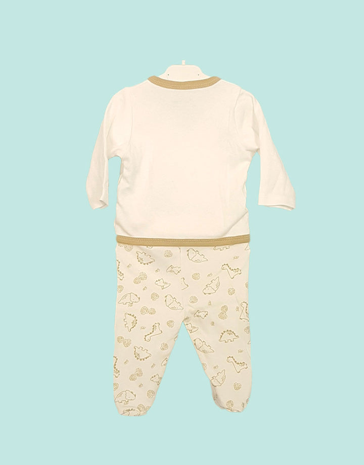 Newborn unisex Little Dino organic cotton hospital exit outfit set, back