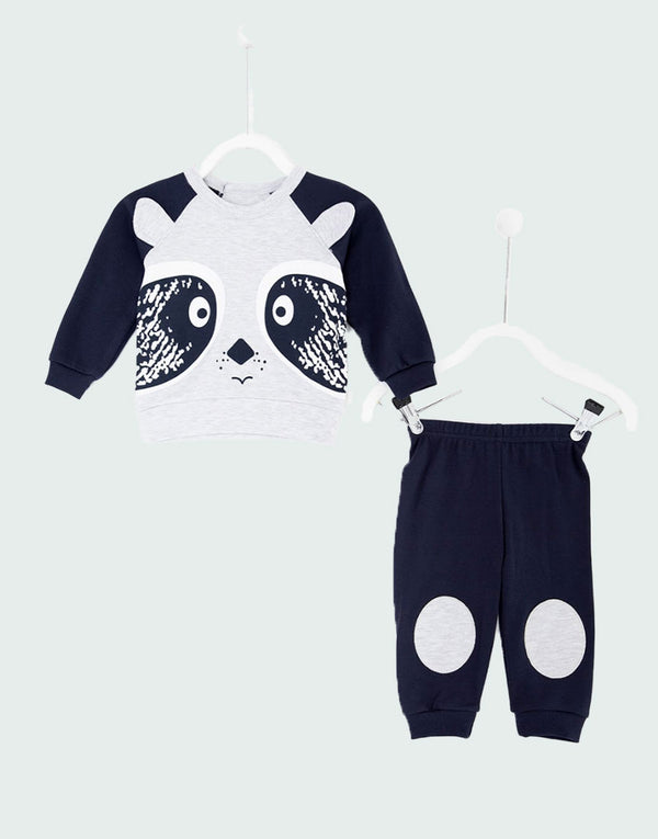 Panda boys two piece outfit set, front