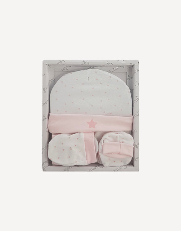 Pink newborn hat, mittens and booties set