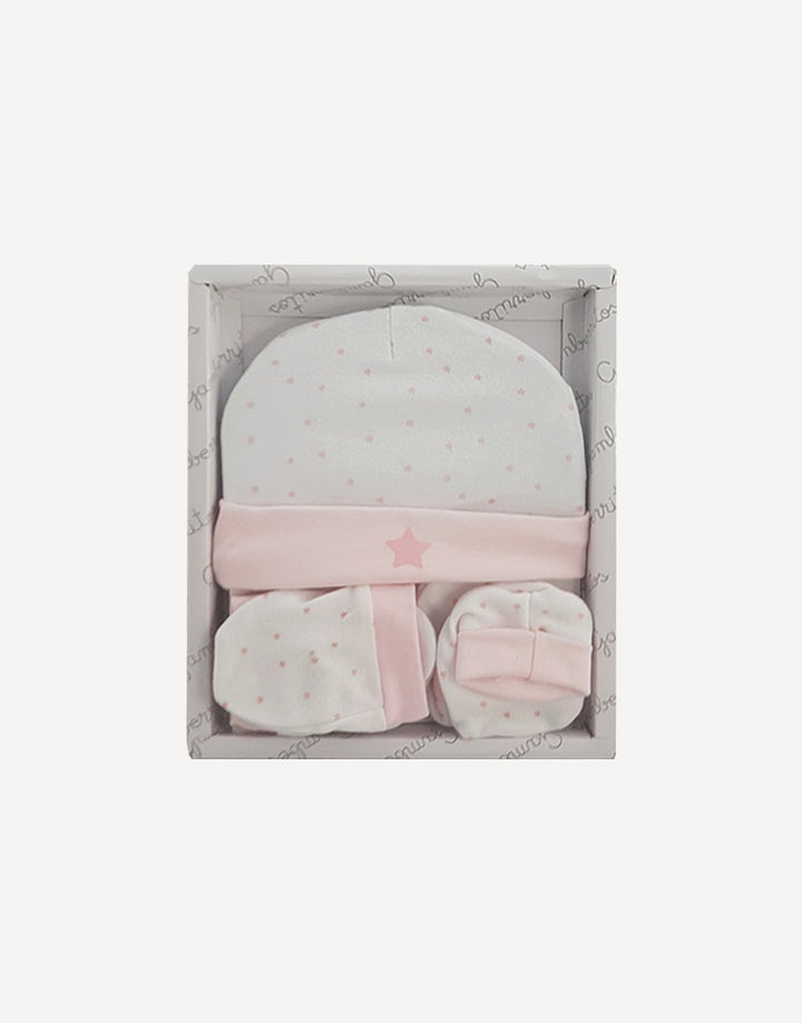 Pink newborn hat, mittens and booties set