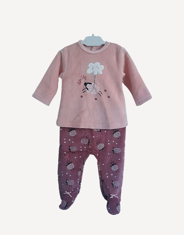 Pink velour baby girl outfit set, front