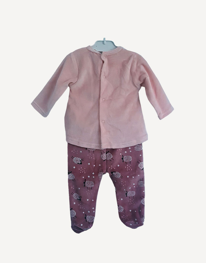 Pink velour baby girl outfit set, back
