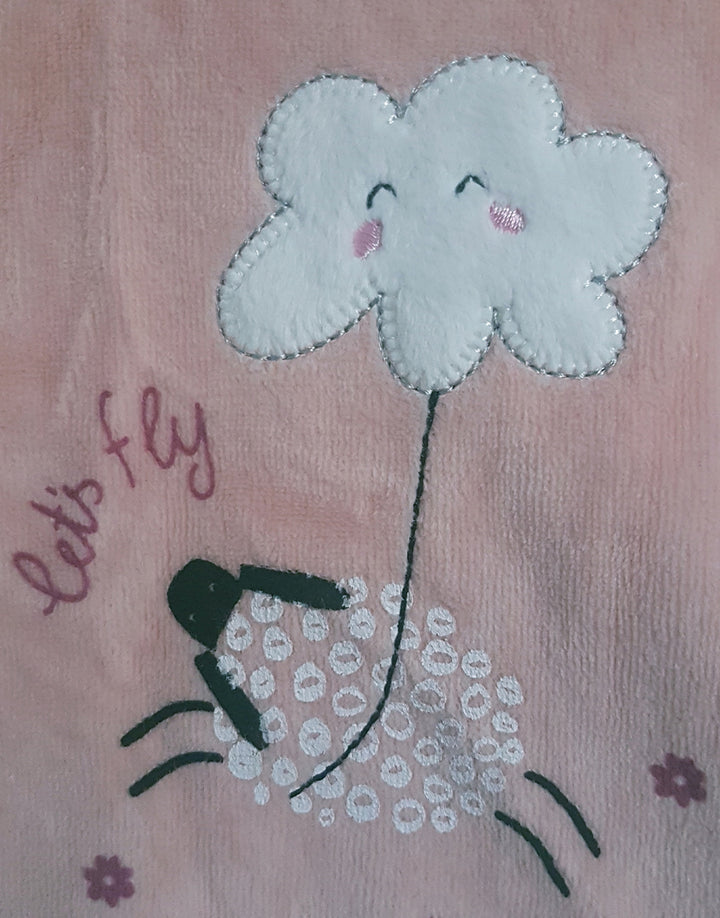 Pink velour baby girl outfit set, detail