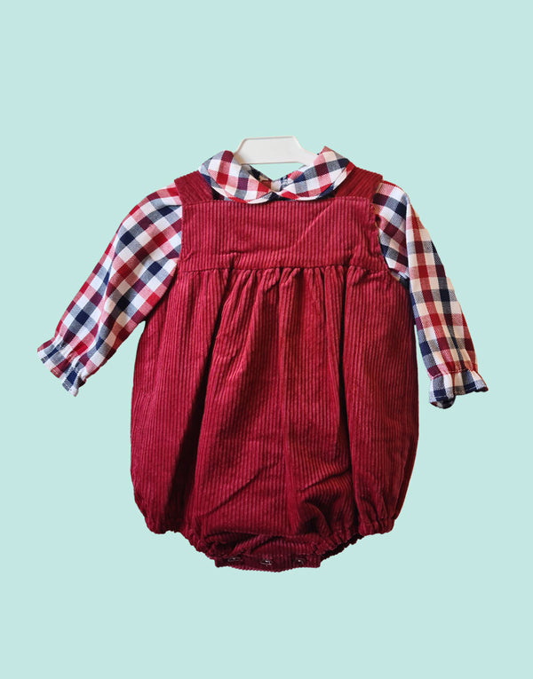 Red Corduroy Unisex Romper Set back