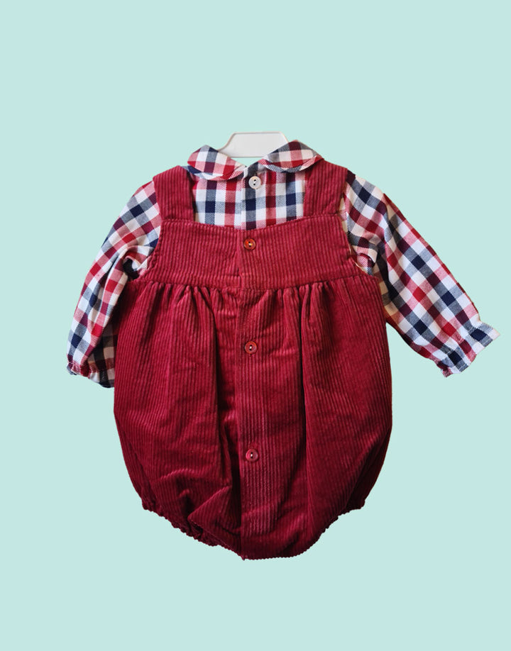 Red Corduroy Unisex Romper Set front