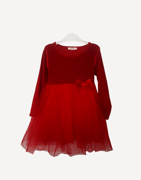 Red velour dress, front
