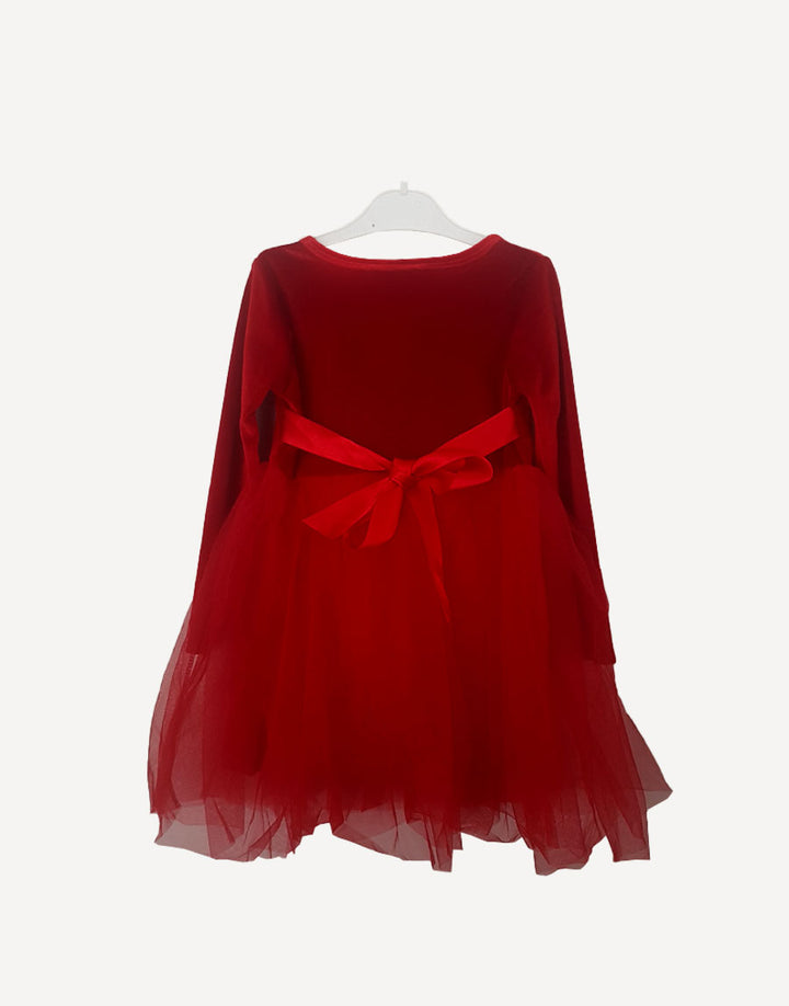 Red velour dress, back