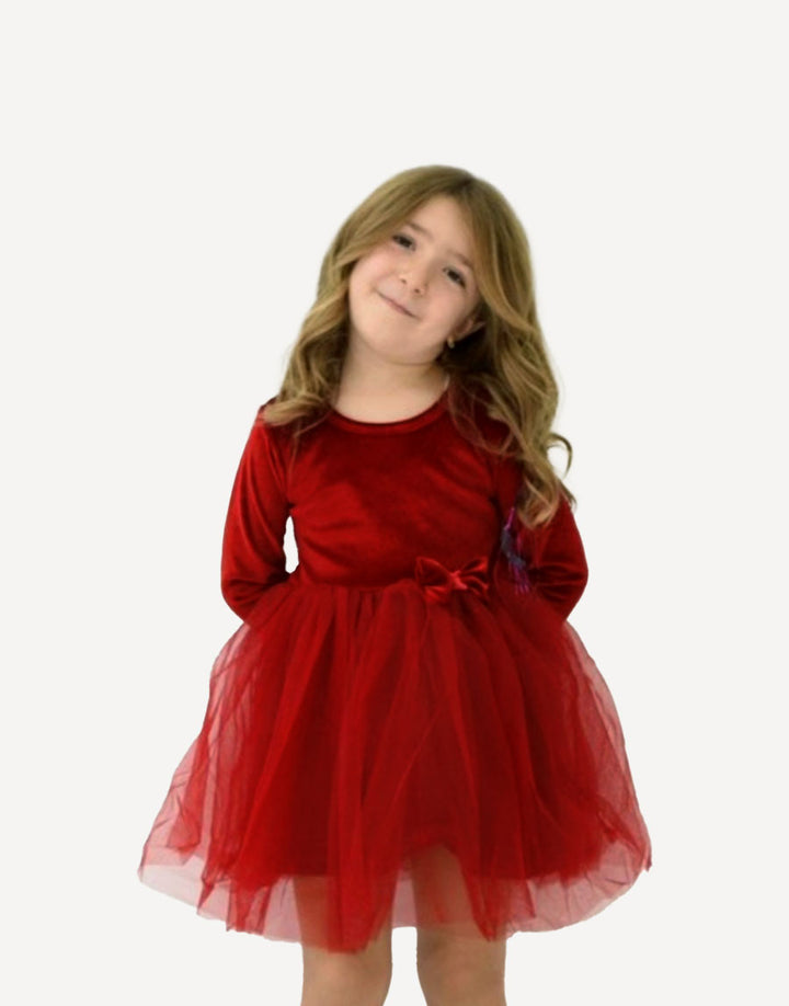 Girl in red velour dress